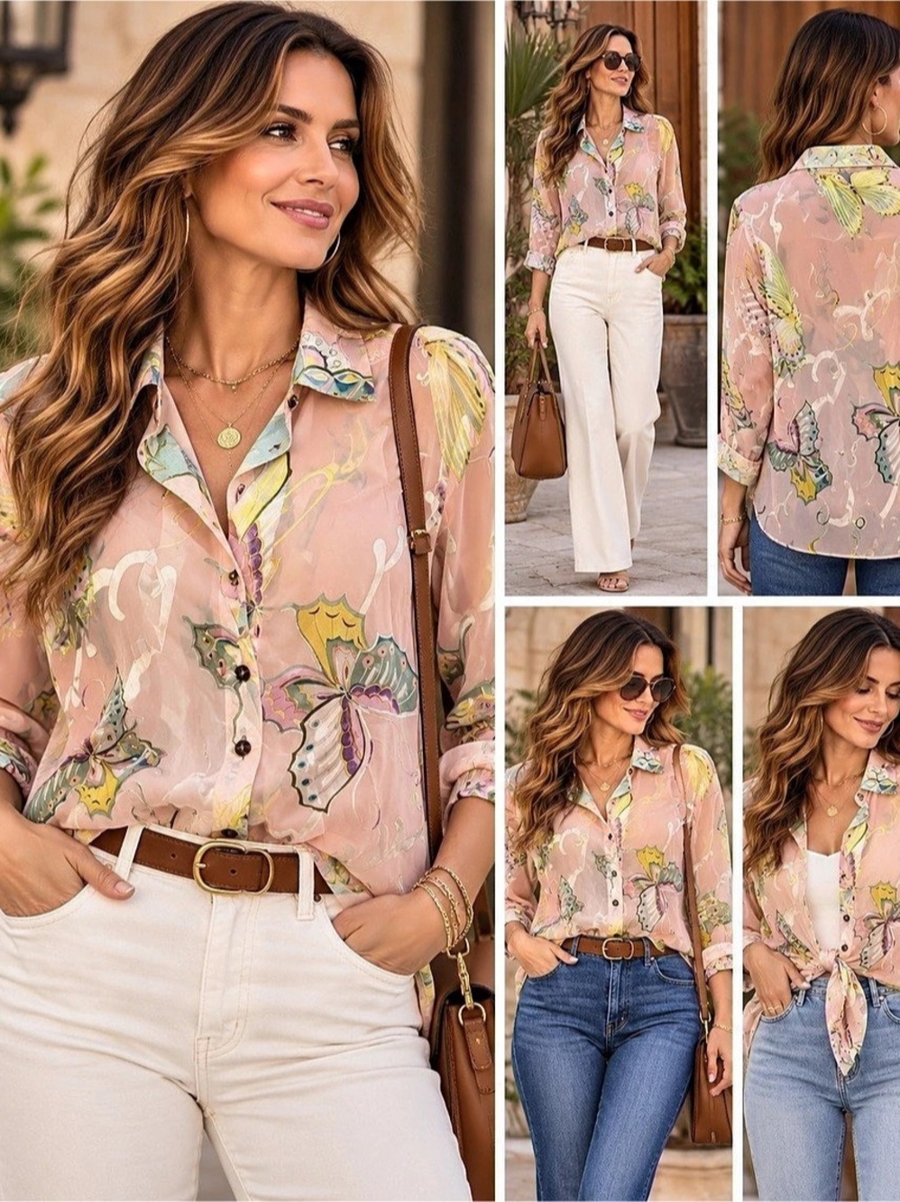Ameri Mode Silk Blend Butterfly Blouse M Sheer Boho